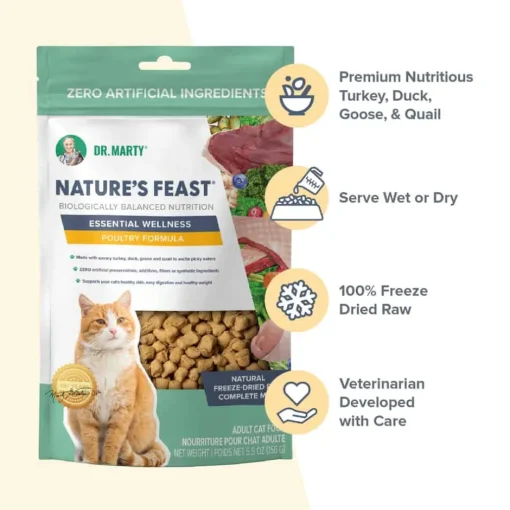 New Dr. Marty Nature's Feast Essential Wellness Poultry Premium Freeze-Dried Raw Cat Food