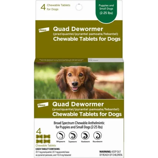 Outlet Elanco Quad Dewormer Chewable Tablets for Dogs