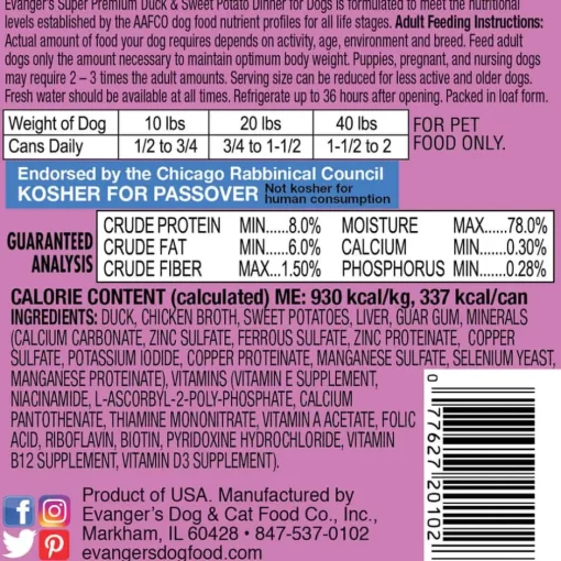 Fashion Evangers Super Premium Duck and Sweet Potato Canned Dog Food