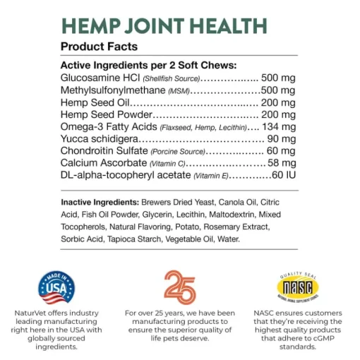 New NaturVet Hemp Joint Health Soft Chews