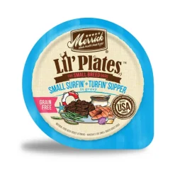 New Merrick Lil' Plates Grain Free Sufrin & Turfin Supper in Gravy Dog Food Tray