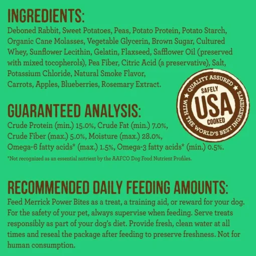 New Merrick Power Bites Grain Free Rabbit Dog Treats