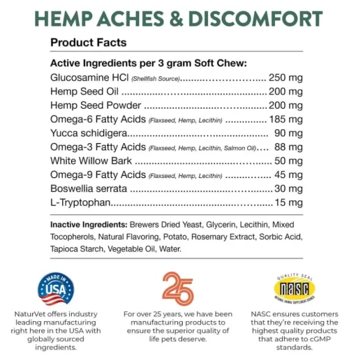 Best NaturVet Hemp Aches & Discomfort Plus Hemp Seed Supplement for Dogs