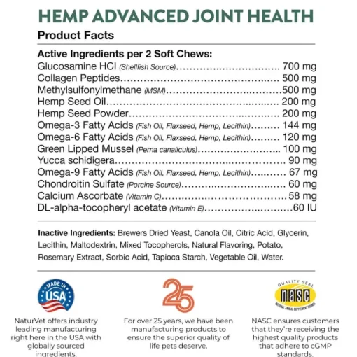 Best NaturVet Hemp Advanced Joint Health Supplement with Collagen for Dogs