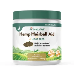 New NaturVet Hemp Hairball Aid Plus Hemp Seed Supplement for Cats