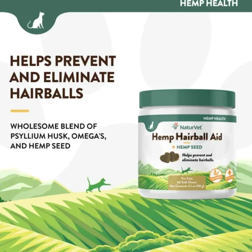 New NaturVet Hemp Hairball Aid Plus Hemp Seed Supplement for Cats
