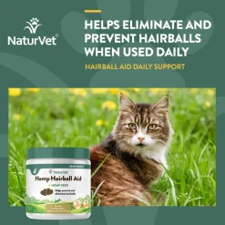 New NaturVet Hemp Hairball Aid Plus Hemp Seed Supplement for Cats