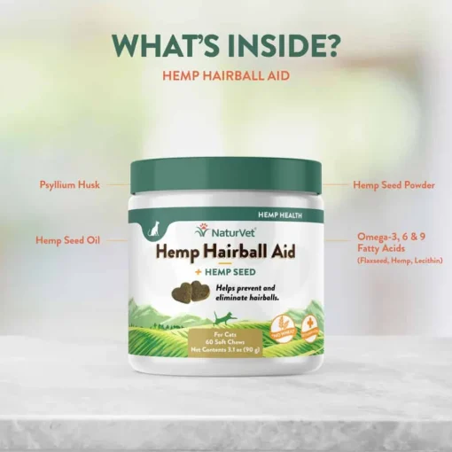 New NaturVet Hemp Hairball Aid Plus Hemp Seed Supplement for Cats