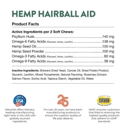 New NaturVet Hemp Hairball Aid Plus Hemp Seed Supplement for Cats