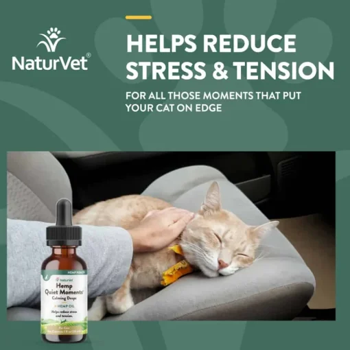 New NaturVet Hemp Quiet Moments Hemp Oil Calming Drops Supplement for Cat