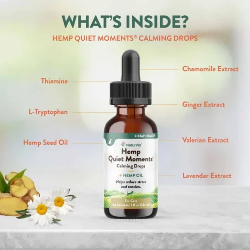 New NaturVet Hemp Quiet Moments Hemp Oil Calming Drops Supplement for Cat
