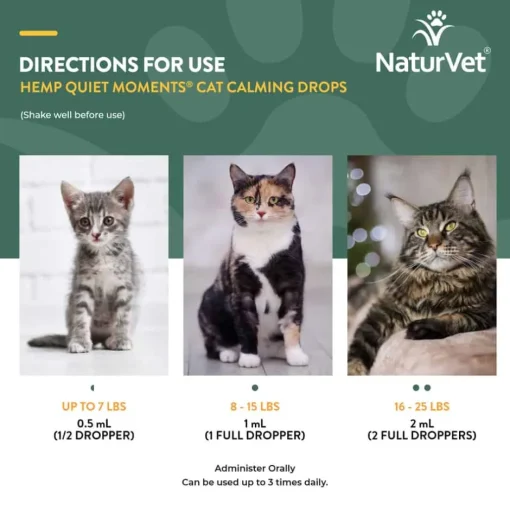 New NaturVet Hemp Quiet Moments Hemp Oil Calming Drops Supplement for Cat