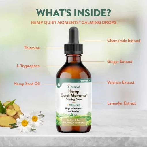 Online NaturVet Hemp Quiet Moments Hemp Oil Calming Drops for Dogs & Cats