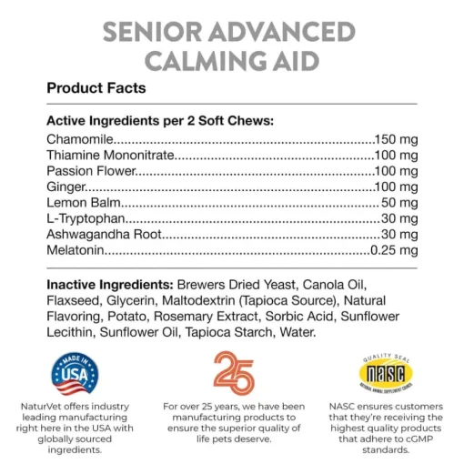 Fashion NaturVet Senior Advanced Calming Aid Supplement for Dogs