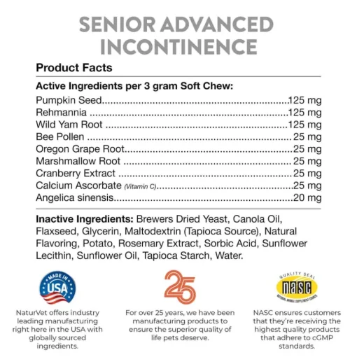 Hot NaturVet Senior Advanced Incontinence Supplement for Dogs