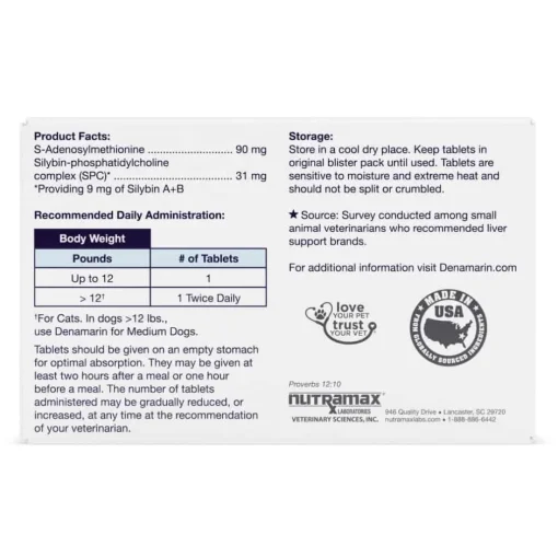 Fashion Nutramax Denamarin ® Liver Health Supplement with SAMe + Silybin Blister Packed Coated Tablets for Dogs and Cats