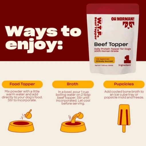 New OH NORMAN! OH NORMAN ! WTF Human Grade Beef Food Topper for Dogs