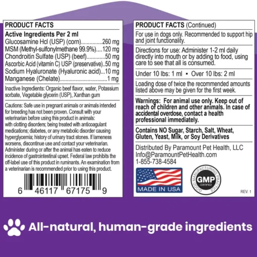 Clearance Paramount Pet Health Liquid Glucosamine for Small Dogs