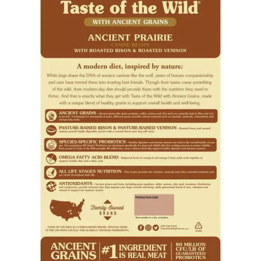 Sale Taste of the Wild with Ancient Grains Taste of the Wild Ancient Prairie Canine Recipe Roasted Bison, Roasted Venison & Ancient Grains Dry Dog Food