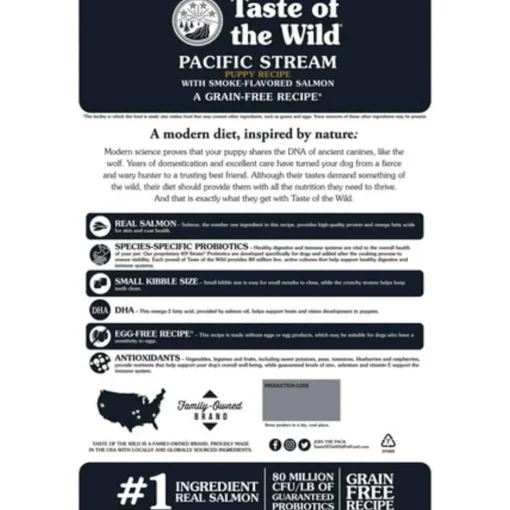 Hot Taste of the Wild Pacific Stream Puppy Recipe Smoke-Flavored Salmon Dry Dog Food