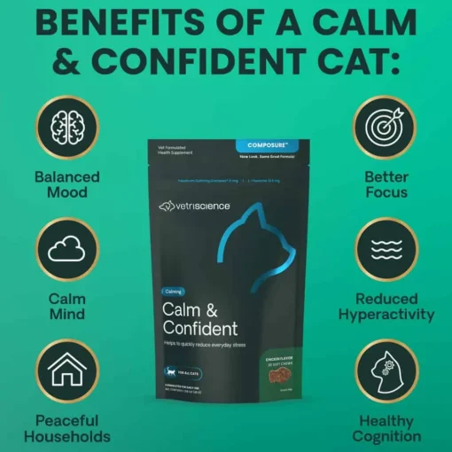 Hot VetriScience Composure Calm & Confident Vet Formulated Calming Supplement for Cats Chicken Flavor