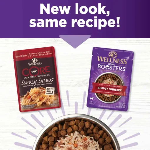 Outlet Wellness CORE Bowl Boosters Simply Shreds Chicken, Beef & Carrots Recipe Dog Food Topper