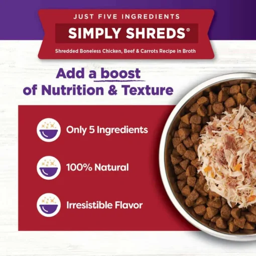 Outlet Wellness CORE Bowl Boosters Simply Shreds Chicken, Beef & Carrots Recipe Dog Food Topper
