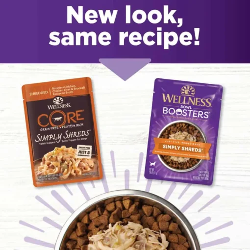 Hot Wellness CORE Bowl Boosters Simply Shreds Chicken, Chicken Liver & Broccoli Recipe Dog Food Topper