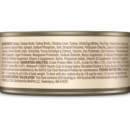 Clearance Wellness CORE Hearty Cuts Natural Grain Free Indoor Chicken & Turkey Canned Wet Cat Food