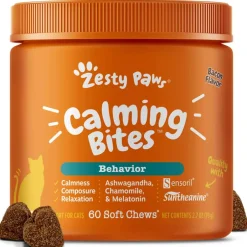 Hot Zesty Paws Calming Bites Bacon Flavored Soft Chew Behavior Supplement for Cats