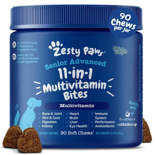 New Zesty Paws Senior Advanced 11-in-1 Multivitamin Bites Soft Chew Supplement for Dogs
